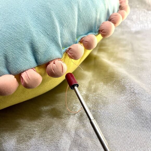 POTTERY BARN KIDS Decorative Throw Fish Pillow Round with Pom Pom Edge - Picture 10 of 10